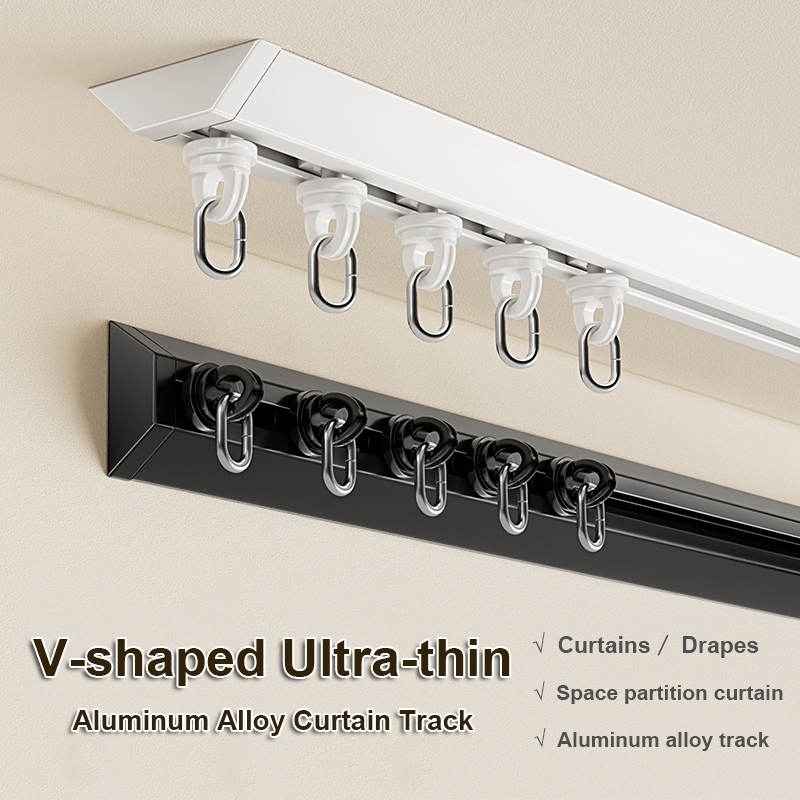 Curtain Track Aluminum Alloy V-shaped curtain guide Silent slide rail ...
