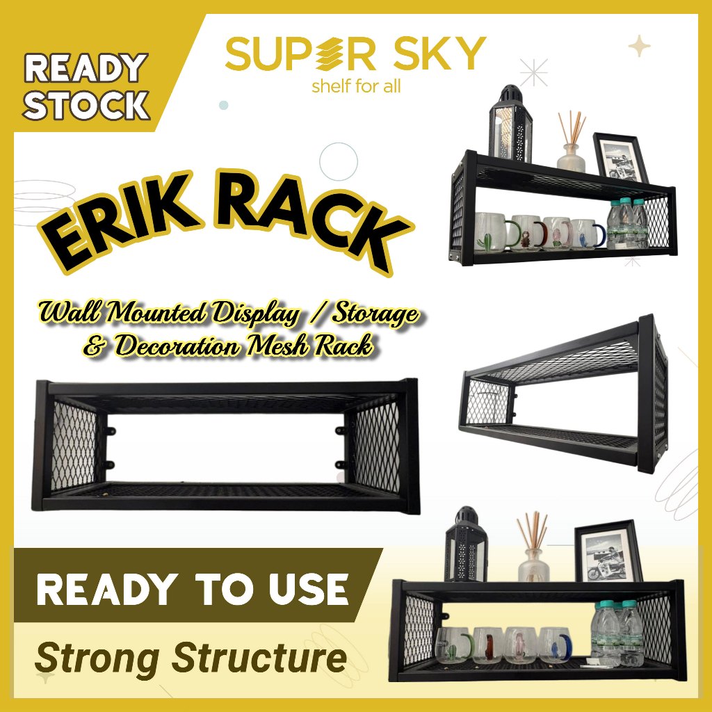Wall Mounted Mesh Shelf Storage Rack / Mini Collection Display Erik ...