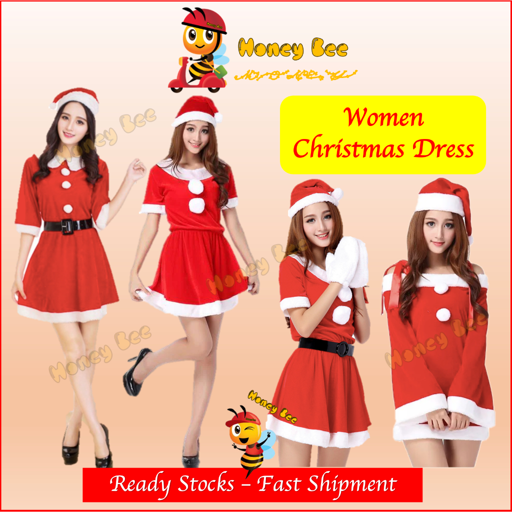 Women Christmas Costume - Adult Lady Cosplay Miss Santa Santarina Girl Mrs  Claus Xmas Fancy Dress Party Red Outfit | Shopee Malaysia