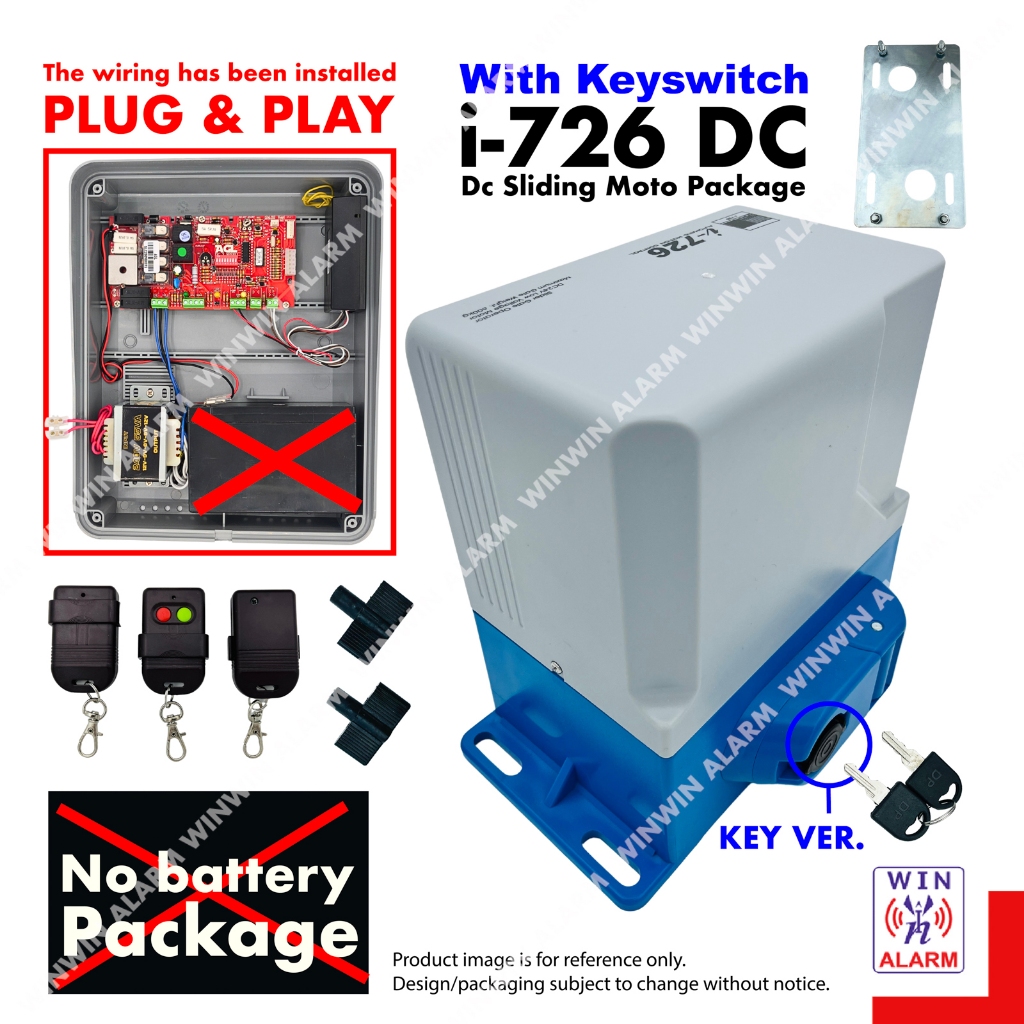 i726 DC SLIDING AUTOGATE WITH / WO SAFETY KEY SWITCH 600kg w/Battery ...