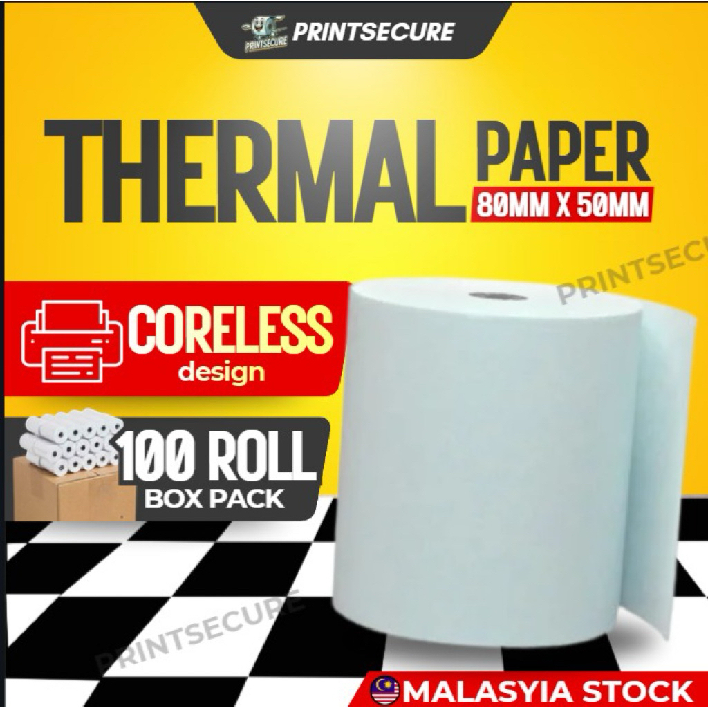 Coreless Thermal Paper Roll 80x50 (100 Rolls/Box) / Receipt Cash ...