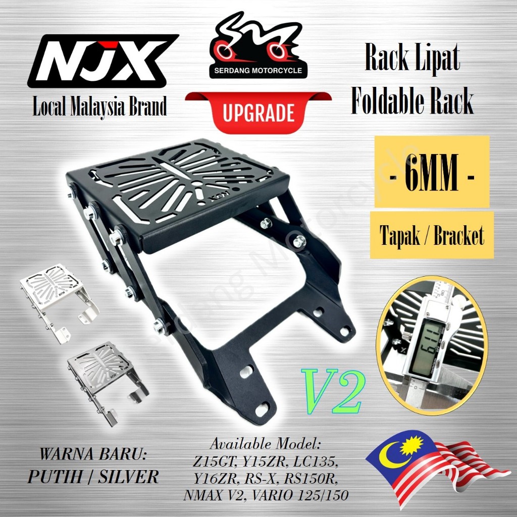 NJX Rack Lipat V2 6mm Kotak Motosikal Heavy Duty Foldable Bracket Y15 ...
