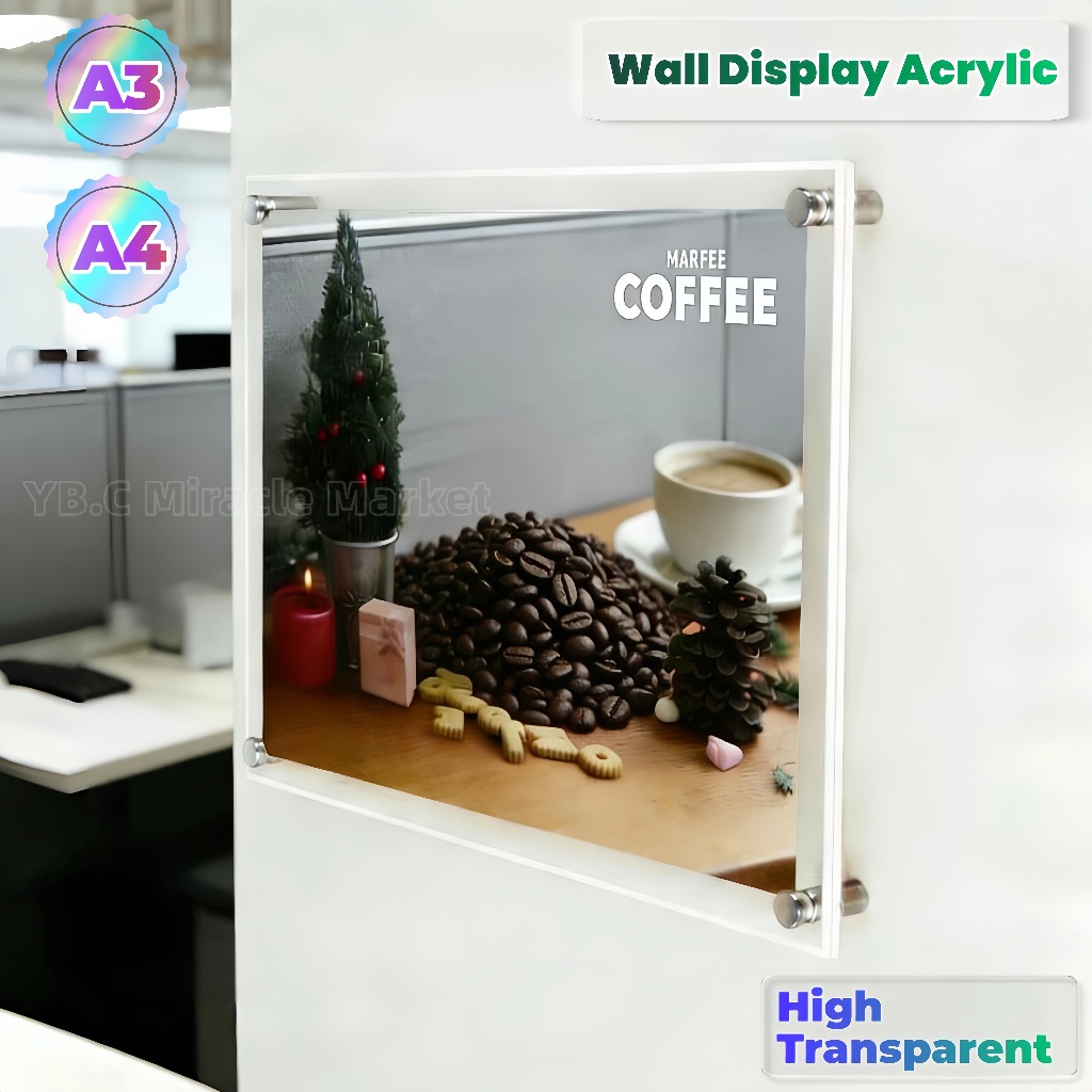 A4 A3 Acrylic Wall Mount Frame Clear Photo Frame Double Layer ...