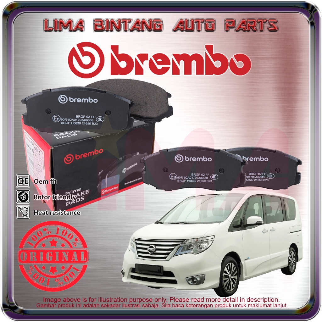 Nissan Serena C26 Front / Rear Brake Pads , Disc Brake Pad Prime Brembo ...