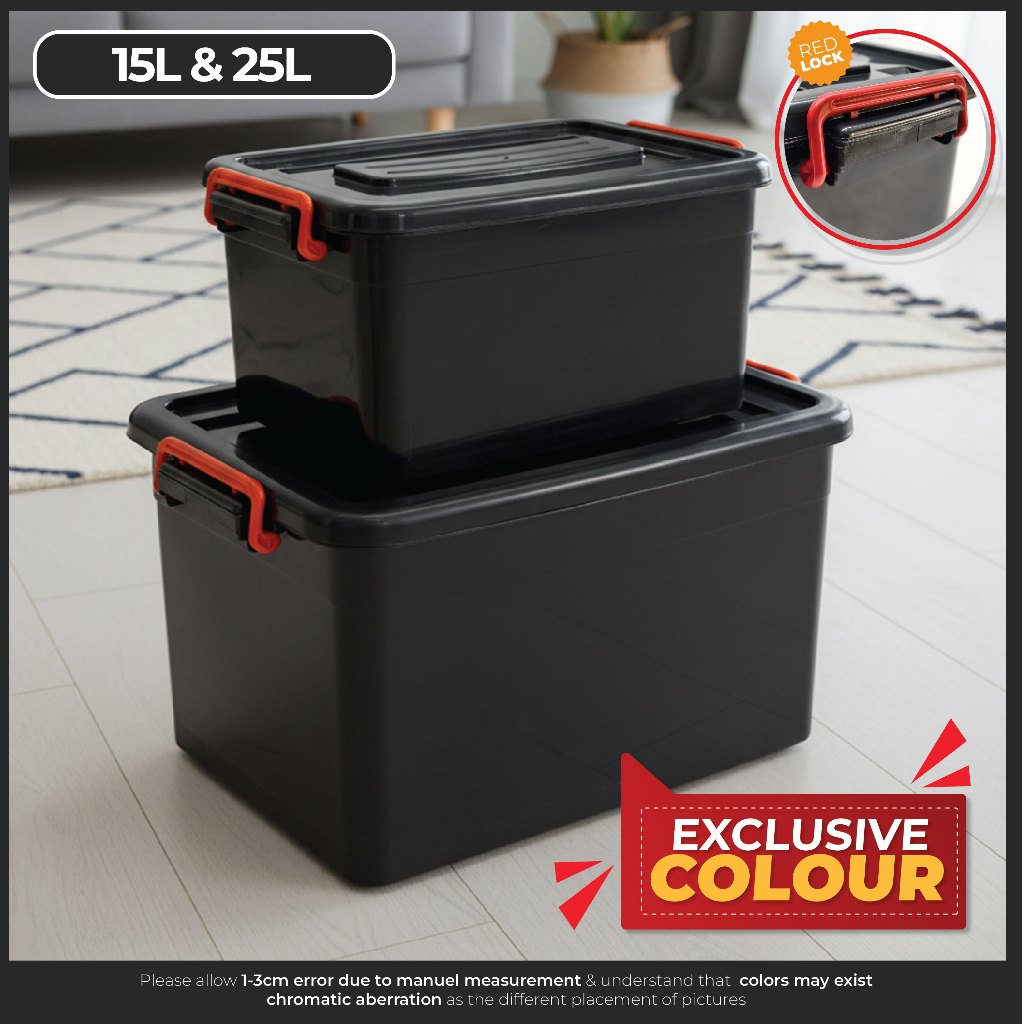 MAXONIC 15L/25L/45L BLACK PLASTIC STORAGE BOX WITH WHEELS | STACKABLE ...