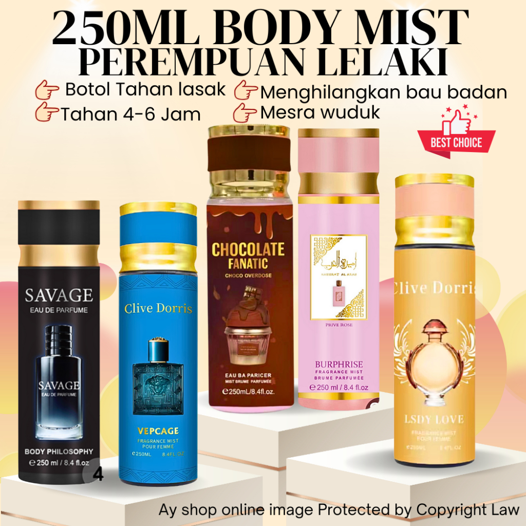 250ML Body Mist Fragrance Perfume Unisex Minyak Wangi Badan Perempuan ...