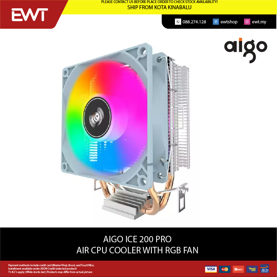 AIGO ICE 200 PRO AIR CPU COOLER WITH RGB FAN 100% ORIGINAL | Shopee ...