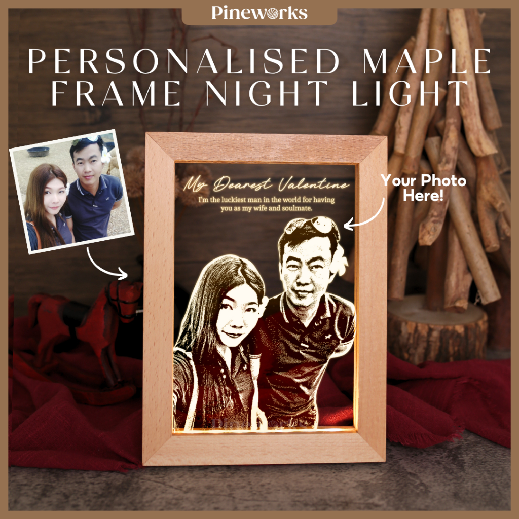 CUSTOM Lampu LED Maple Wooden Frame Night Light Lampu Ukir Gambar Photo ...