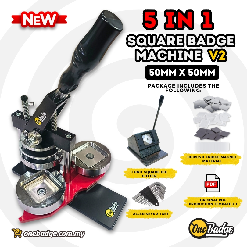 5 in 1 Square Button Badge Machine Package V2-50mm x 50mm | Square ...