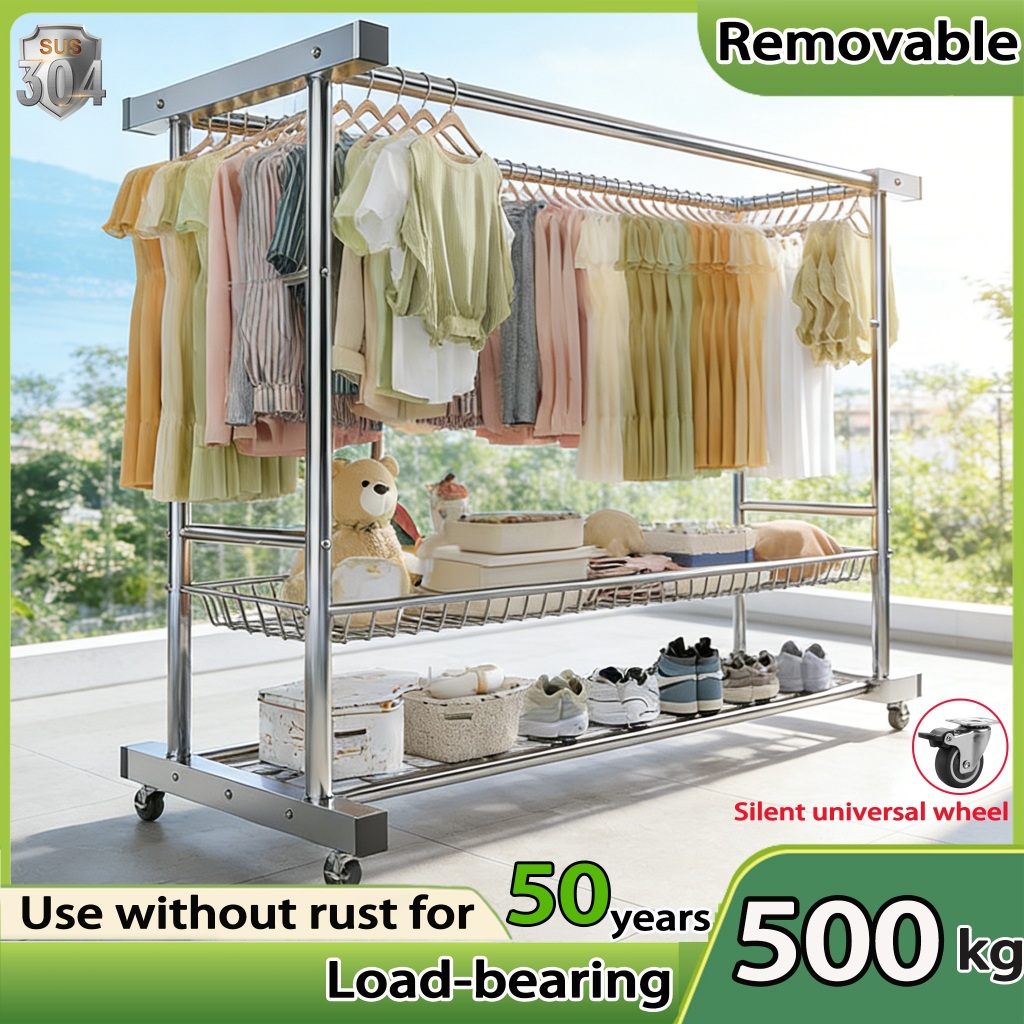 Ampaian Baju Clothes Drying Rack 304 Stainless Steel Double Pole Drying ...