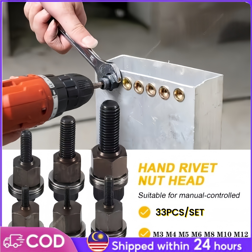 【Ready Stock】33PCS Hand Rivet Nut Tool Set M3 M4 M5 M6 M8 M10 M12 ...
