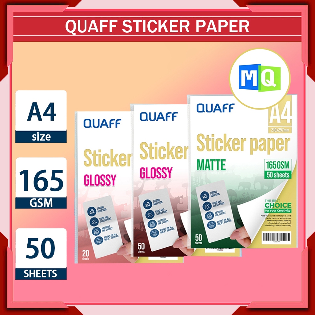 QUAFF 165GSM Sticker Paper Matte/Glossy for Labelling and Decal ...