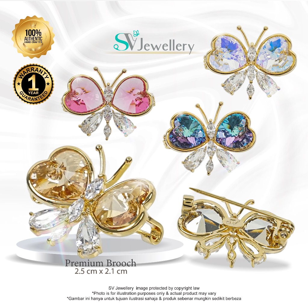 Sv Premium Austria Crystal Ribbon Love Brooch Elegant Pin Tudung Reben ...