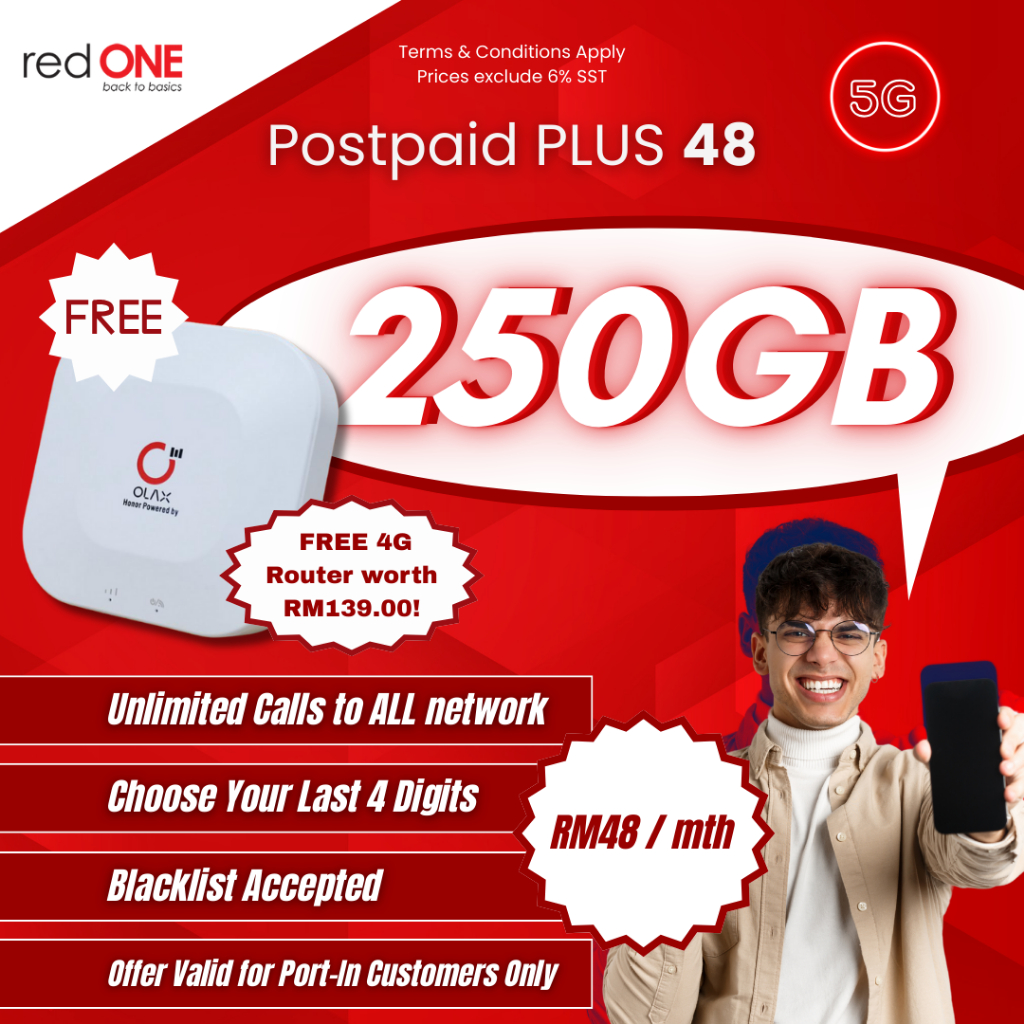 [TERMASUK BULAN PERTAMA][FREE ROUTER]redONE Postpaid Plus48 5G DATA ...