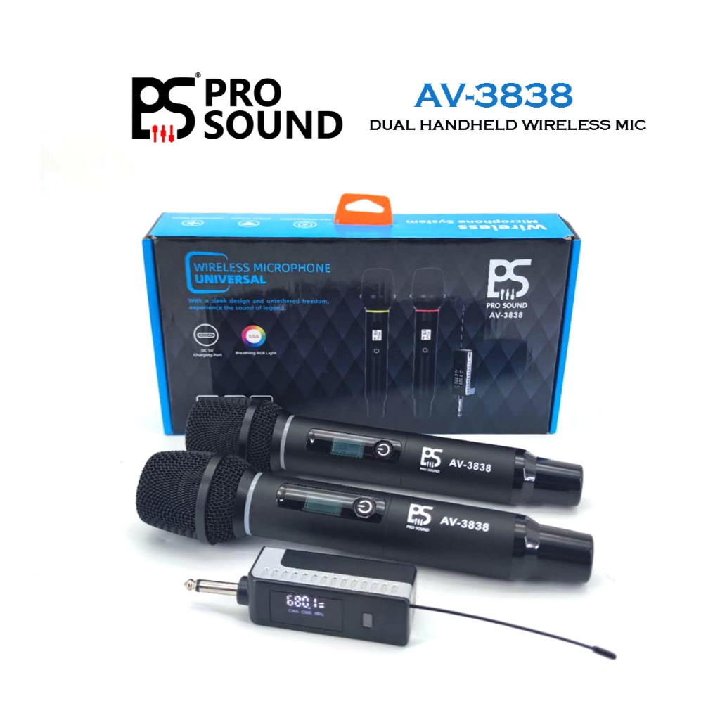PS AV-3838 UHF Universal Wireless Mic Set Dual Handheld Dynamic Mic ...