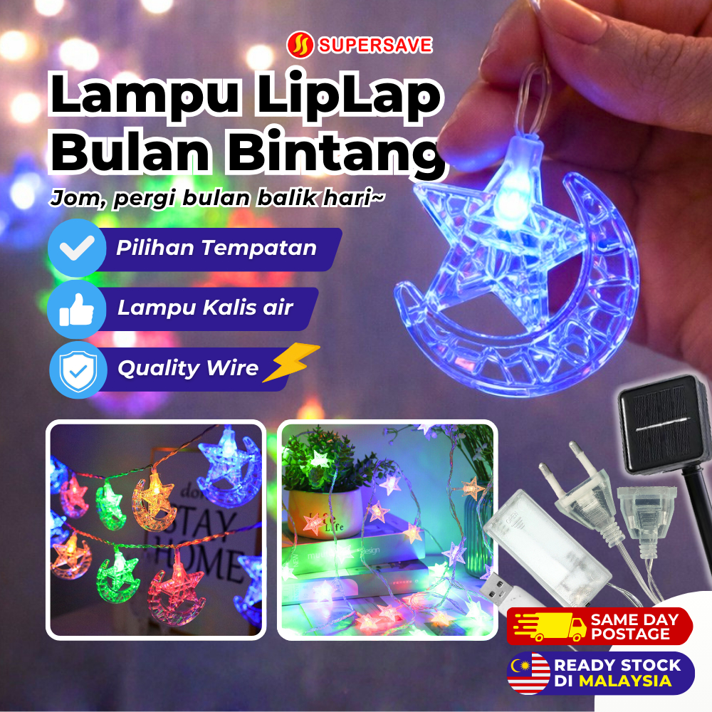 SUPERSAVE Lampu Raya Bulan Bintang Lampu Kelip Kelip Solar LED Light ...