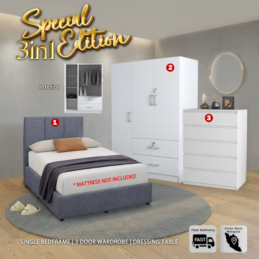 SKL Furniture 3IN1 Bedroom Set Single Size Bed Frame/Divan Bed/Modern ...