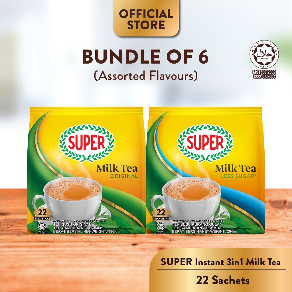 (Bundle of 6) SUPER Instant 3in1 Milk Tea, 22 sticks [HALAL] | Shopee ...