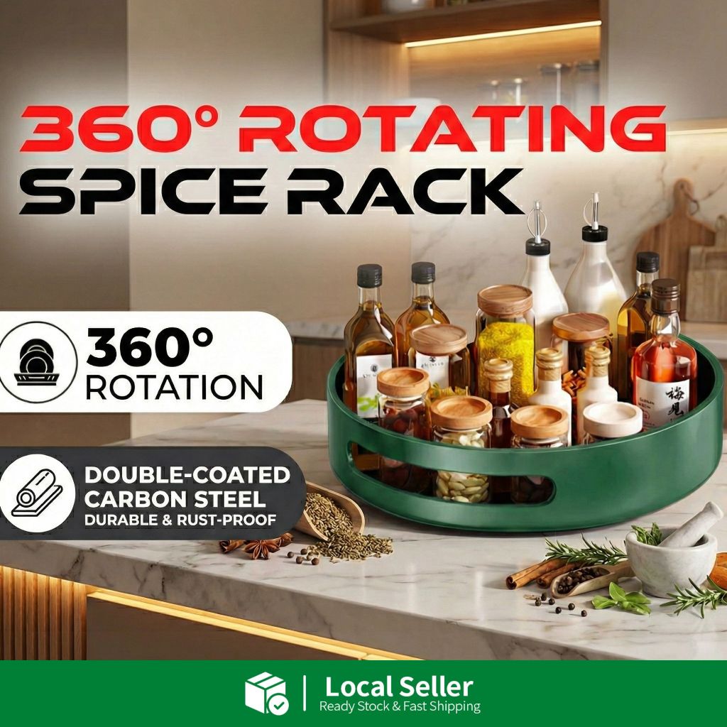 Carbon Steel Rotating Spice Rack 360° Spin Spice Organizer Kitchen With ...