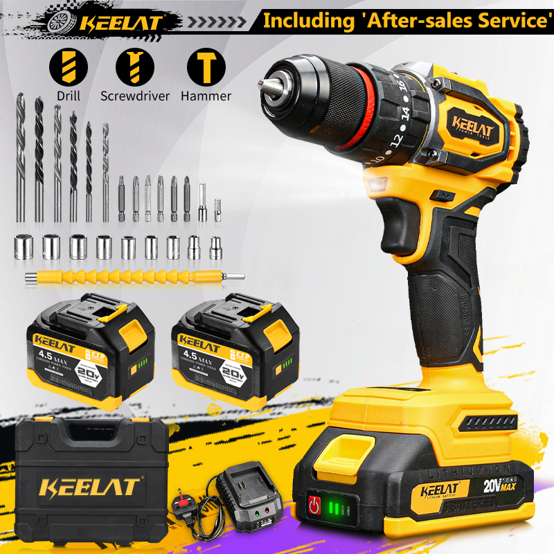 KEELAT KCD011 Brushless Cordless Impact Drill 2-Variable Speed Electric ...