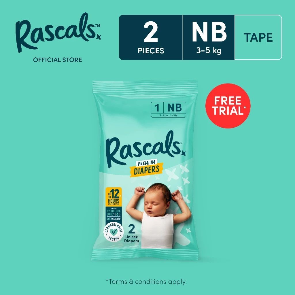 [SAMPLE] Rascals Premium Tape Diapers (New Born) (2pcs) | Shopee Malaysia