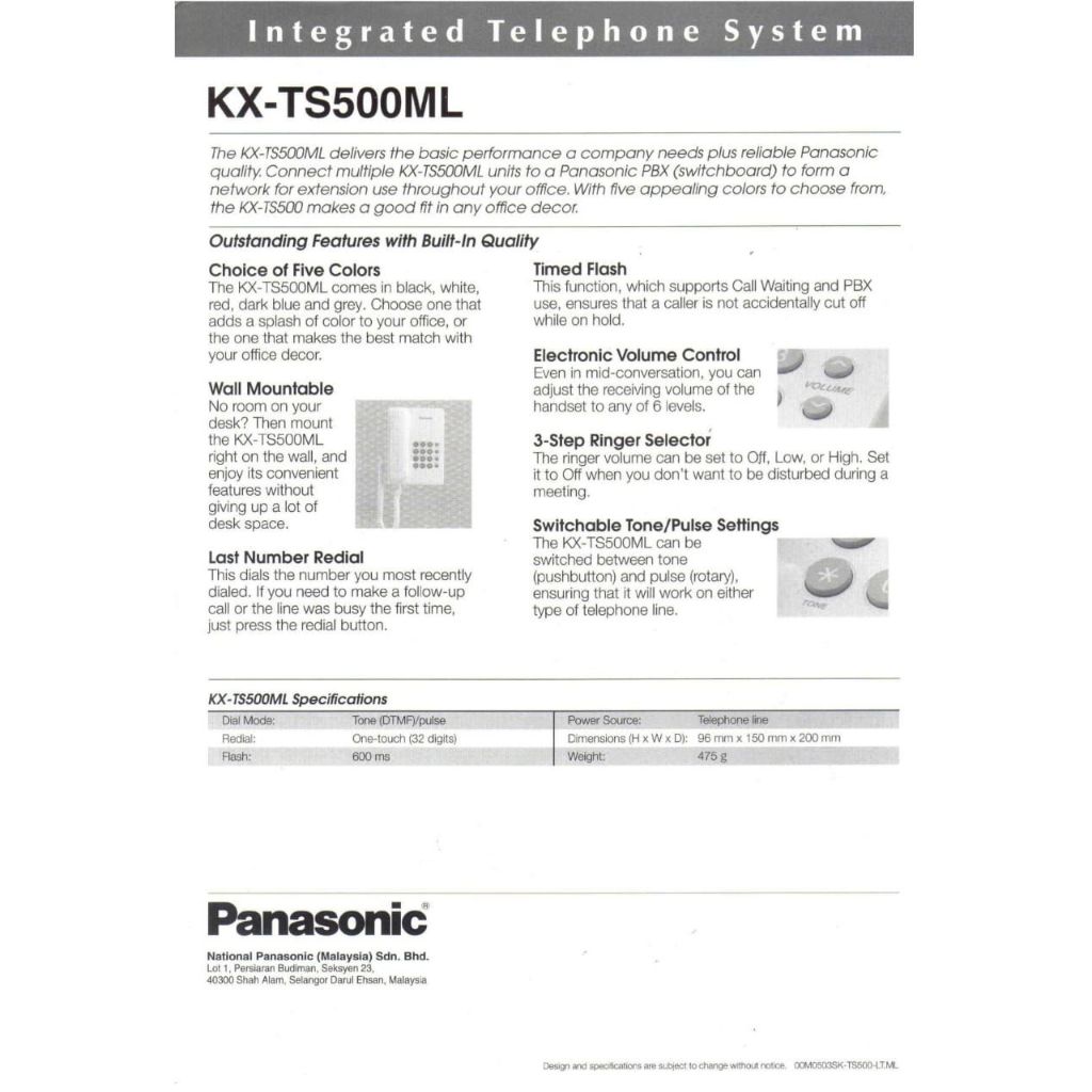 Original PANASONIC KX-TS500 Single Line Telephone SLT Office or Home ...