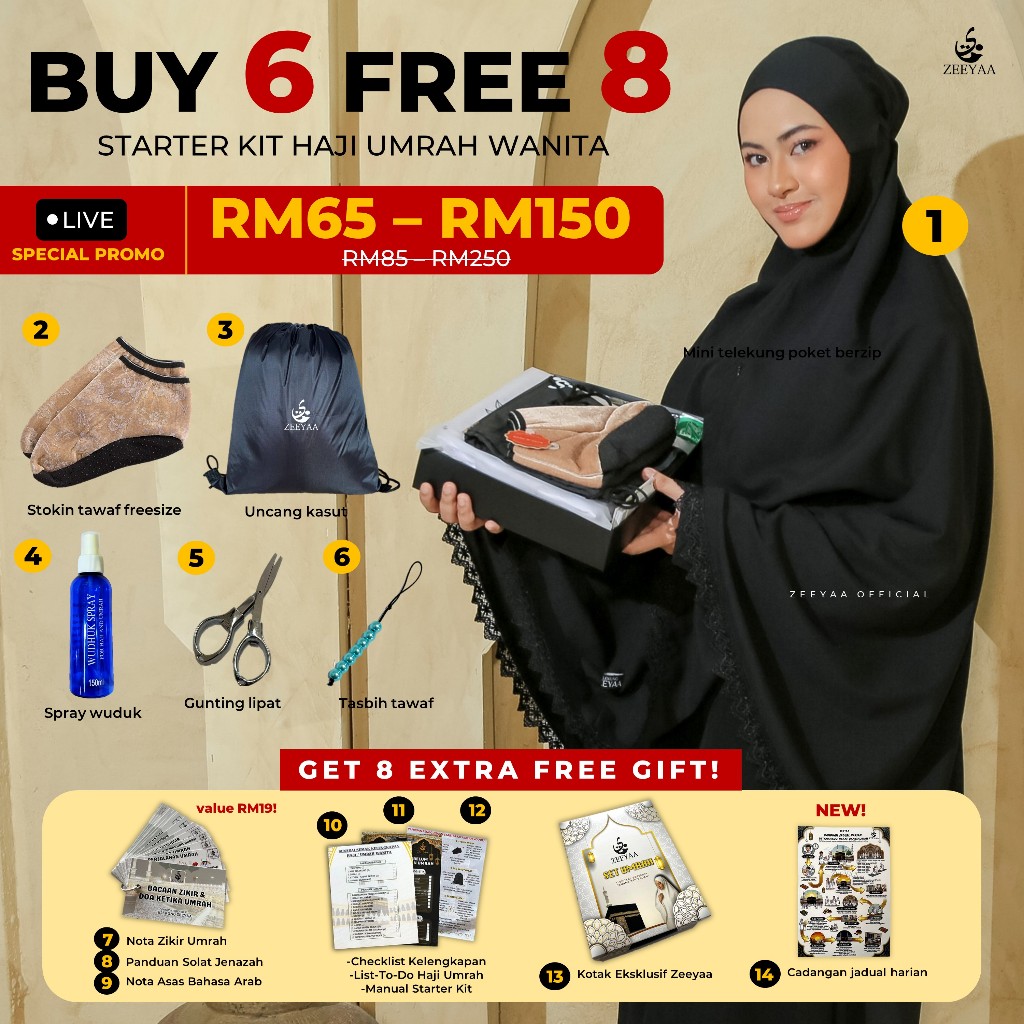ZEEYAA Mini Telekung Saffa Set Starter Kit Umrah Wanita - Mini Telekung ...