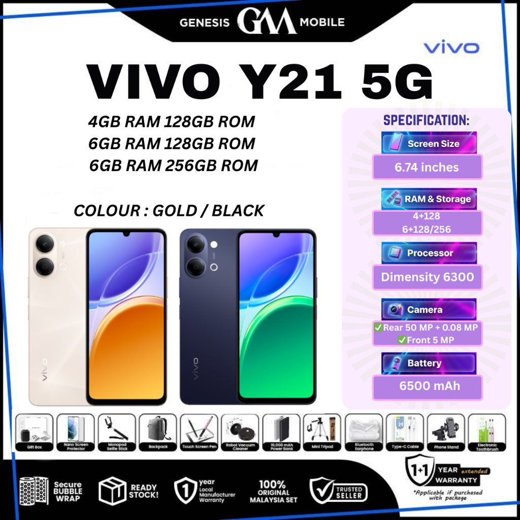 VIVO Y21 5G [4GB RAM 128GB ROM / 6GB RAM 128GB ROM / 6GB RAM 256GB ROM ...