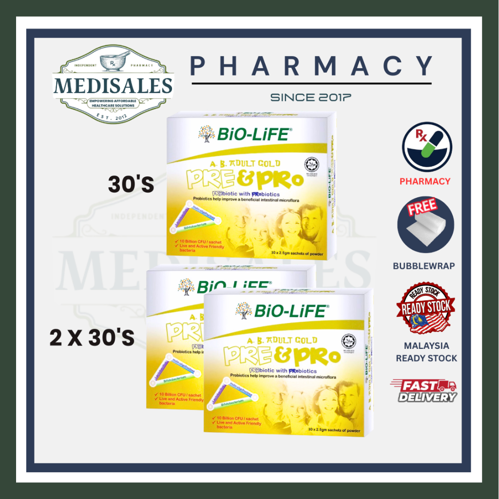 BIO-LIFE A.B. ADULT GOLD PRE & PRO POWDER 2.5G (30'S | 2 X 30'S) EXP 03 ...