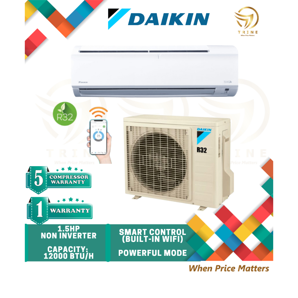 DAIKIN 1.0HP / 1.5HP 3 STAR NON INVERTER R32 AIR CONDITIONER R32 P ...