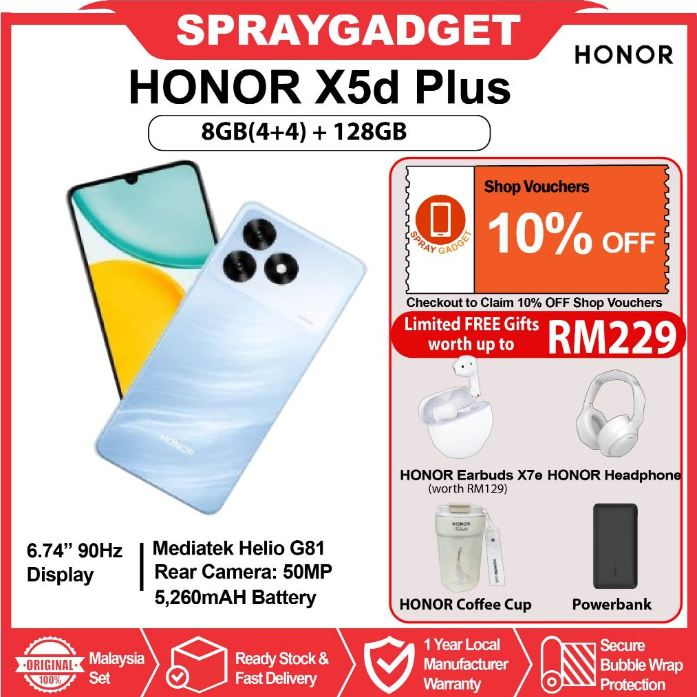 [NEW] HONOR X5d Plus/ HONOR X5d (8GB(4+4)RAM +128GB/64GB ROM) 6.74"90Hz Display l Mediatek Helio G81 l 5260mAH Battery