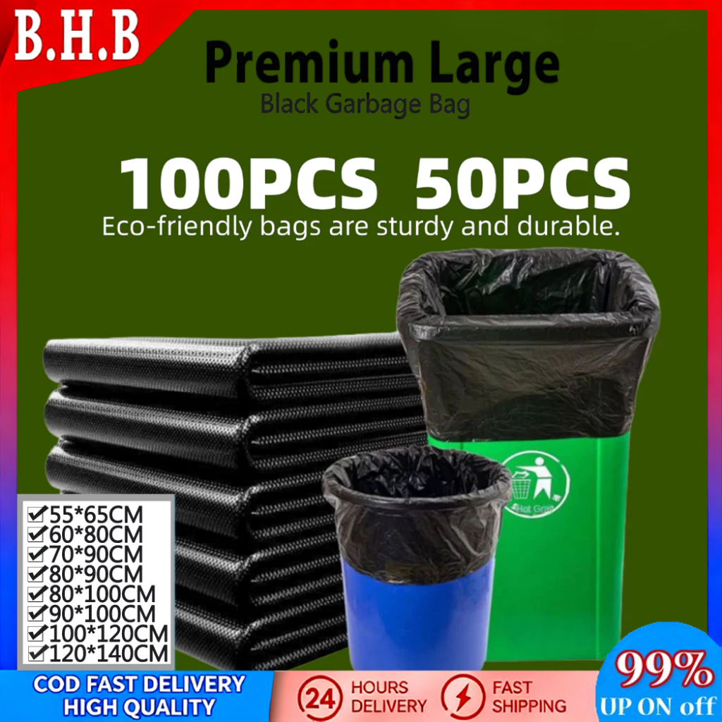 100Pcs Large Thick Garbage Bag Plastik Sampah Tebal Besar Heavy Duty ...