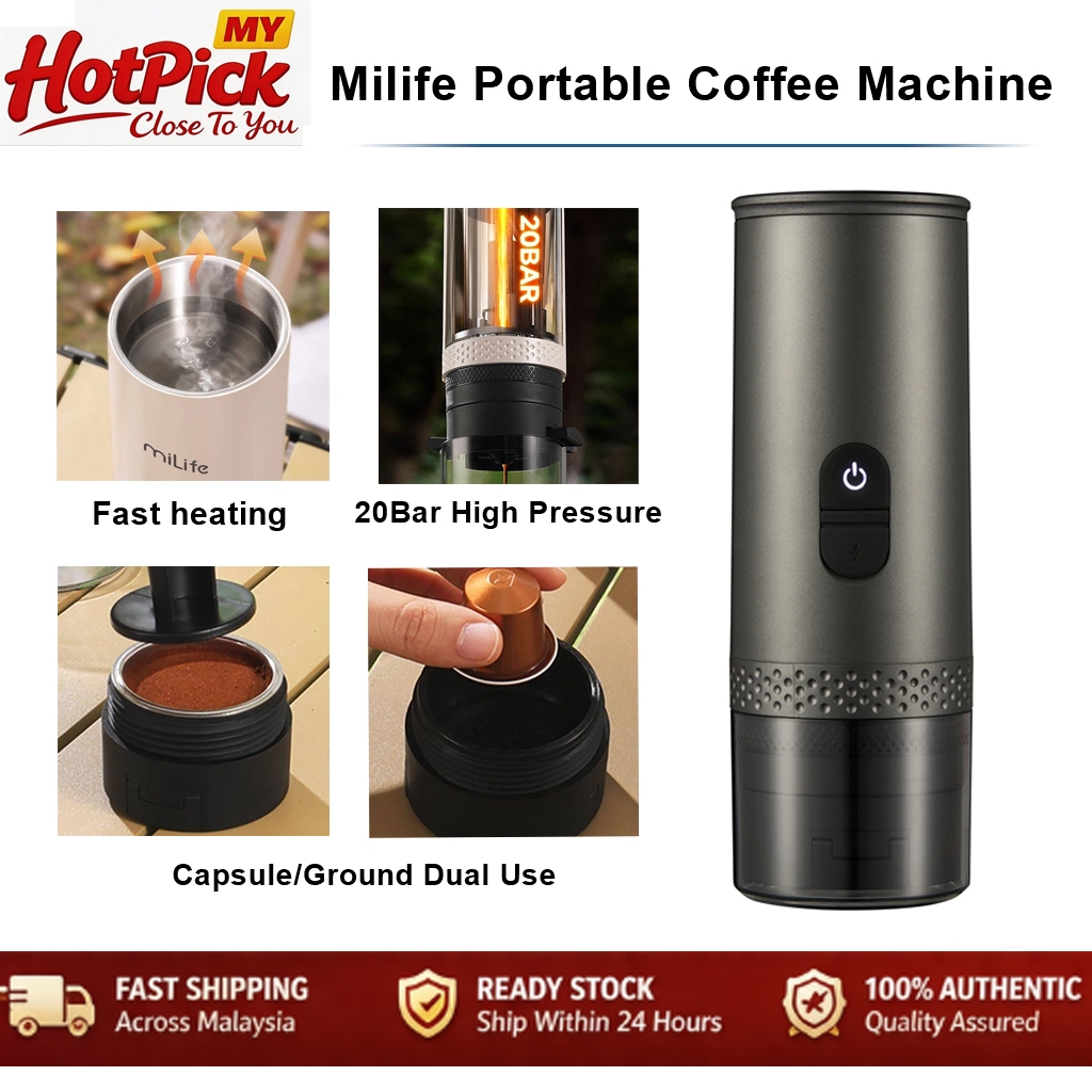 MILIFE Portable Coffee Machine | 20 Bar Pressure | Capsule & Ground ...