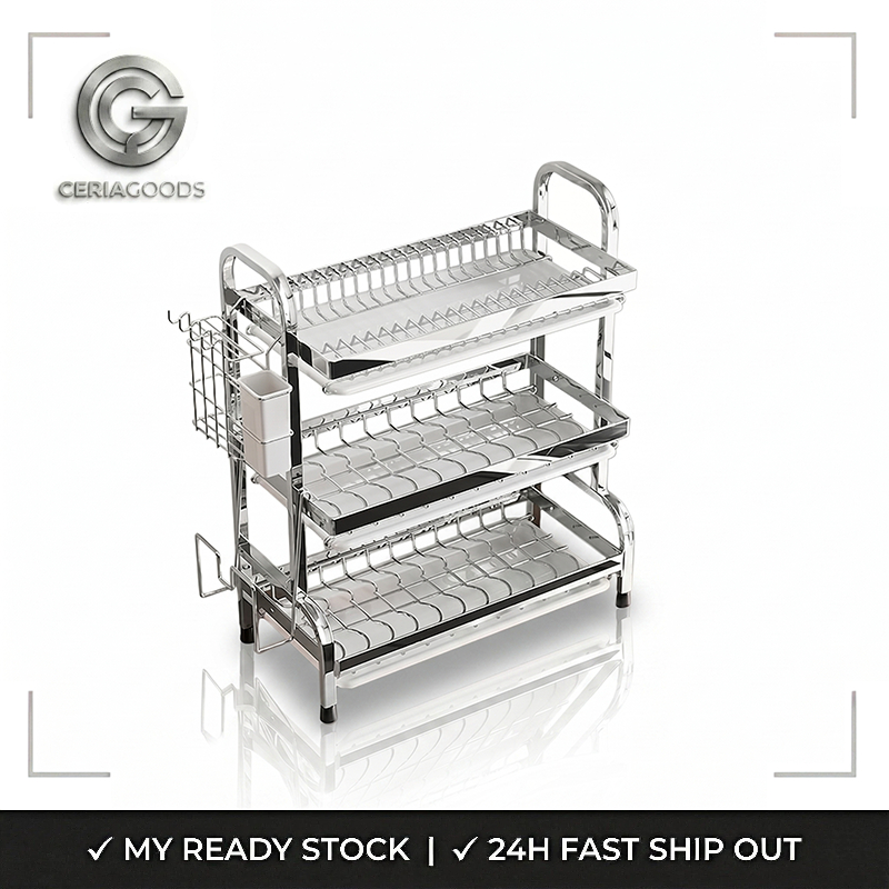 304 Stainless steel 2/3 Layers Dish Drying Rack Plate Organizer rak ...