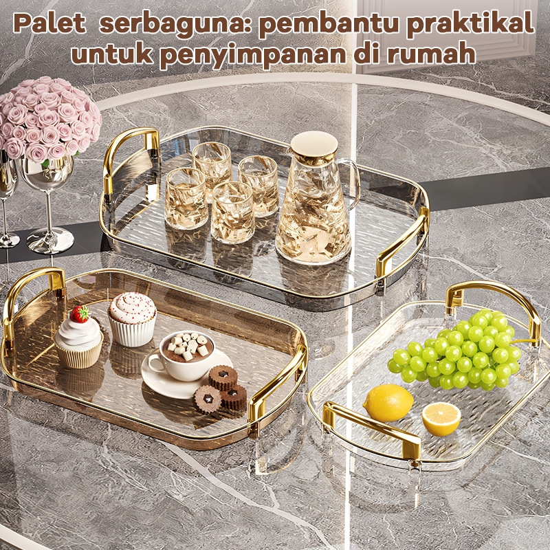 3PCS Luxury Tray Set Dulang Raya Clear Fruit Snack Tray Gold Handle ...