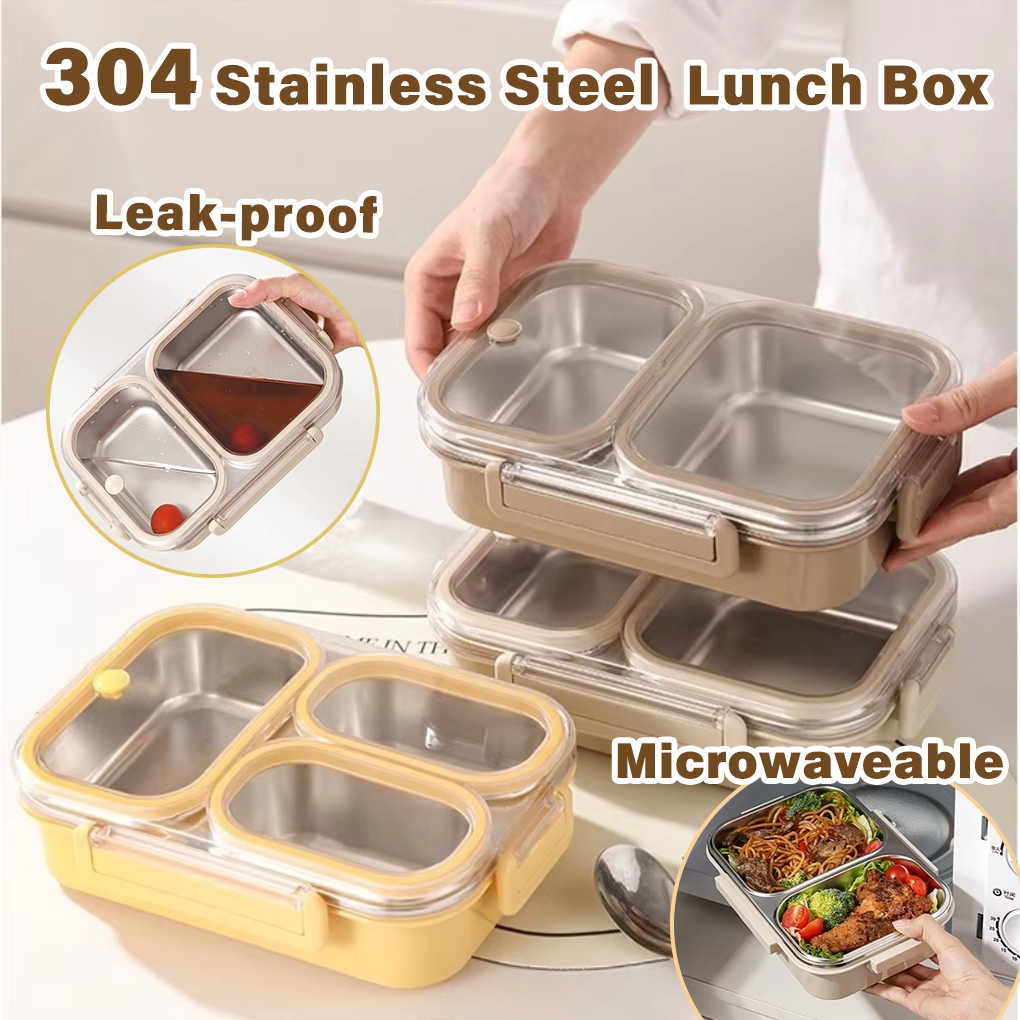 304 Stainless Steel Bento 2/3/4 Grids Lunch Box Microwaveable Rectangle ...