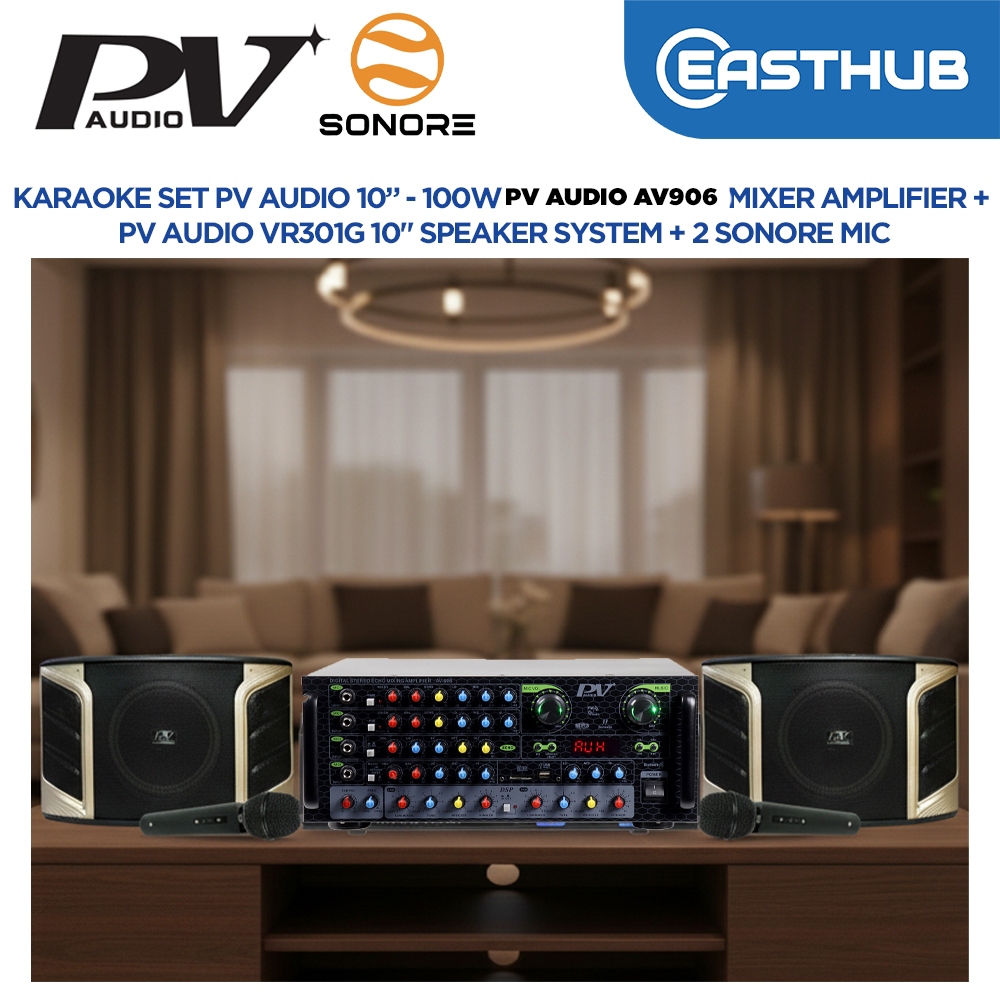 KARAOKE SET PV AUDIO 10” - 100W AV-906 MIXER AMPLIFIER + PV AUDIO ...