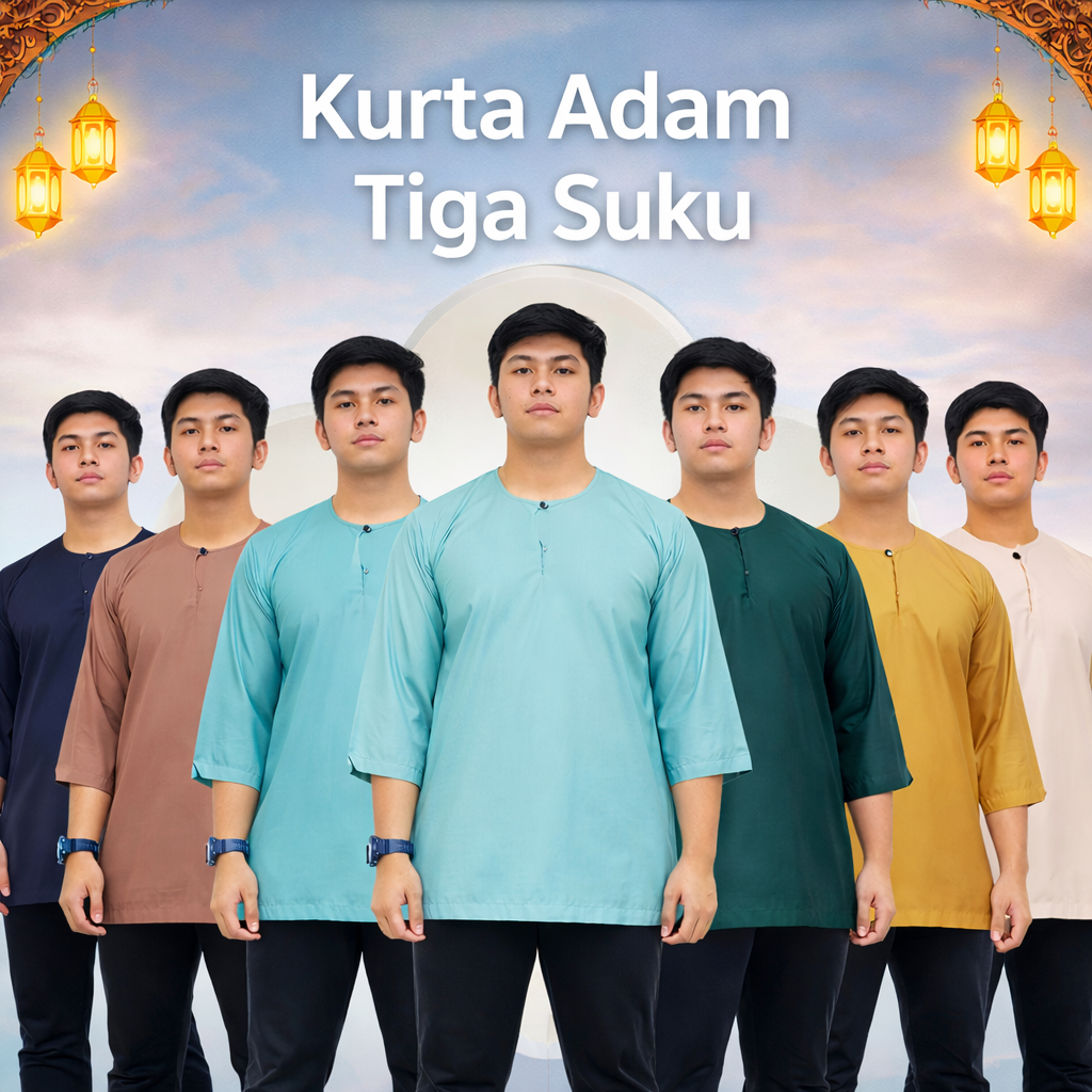 Kurta ADAM 3 Tiga Suku Osaka Cotton Plain Lengan 3/4 Rekaan Slim Fit ...