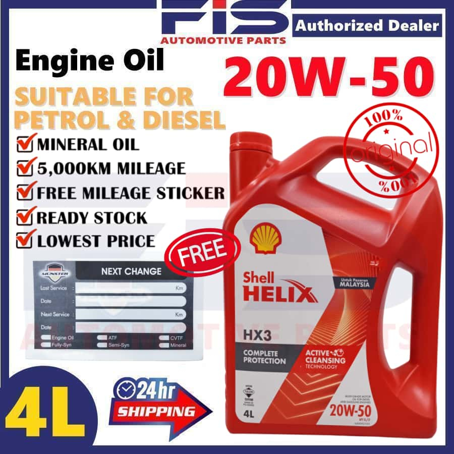 FIS Original Engine Oil Shell Helix HX3 20W50 Minyak Hitam Enjin Kereta ...