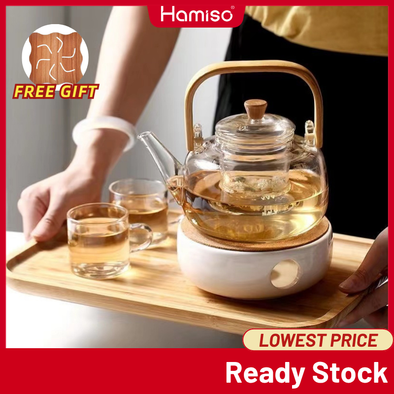 HAMISO 🔥Hadiah Percuma🔥 Teapot Kaca Cina 1000ml dengan Pemegang Kayu ...