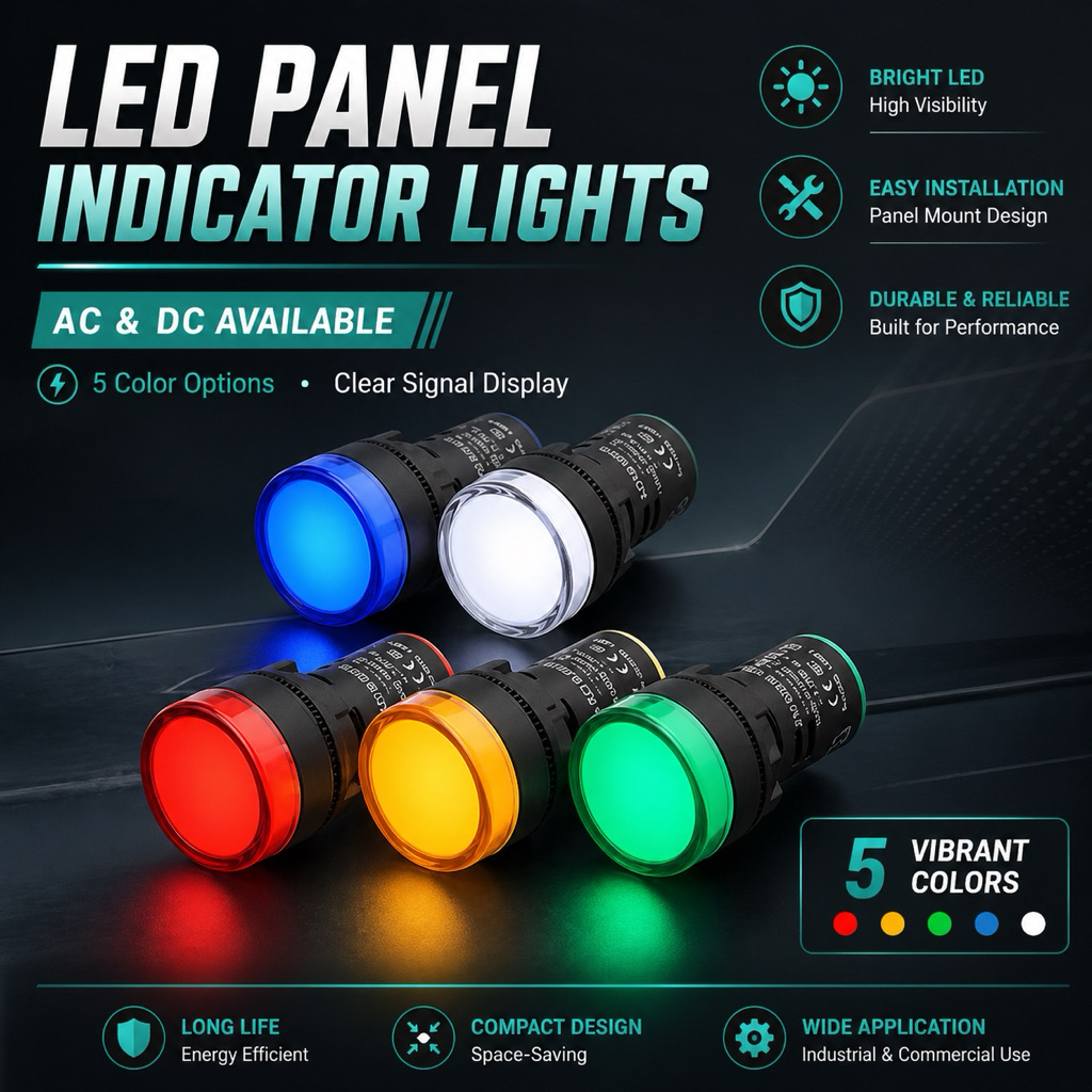 LED Pilot Lamp 22mm 12v 24v 110v 240v AC/DC LED Pilot Panel Indicator ...