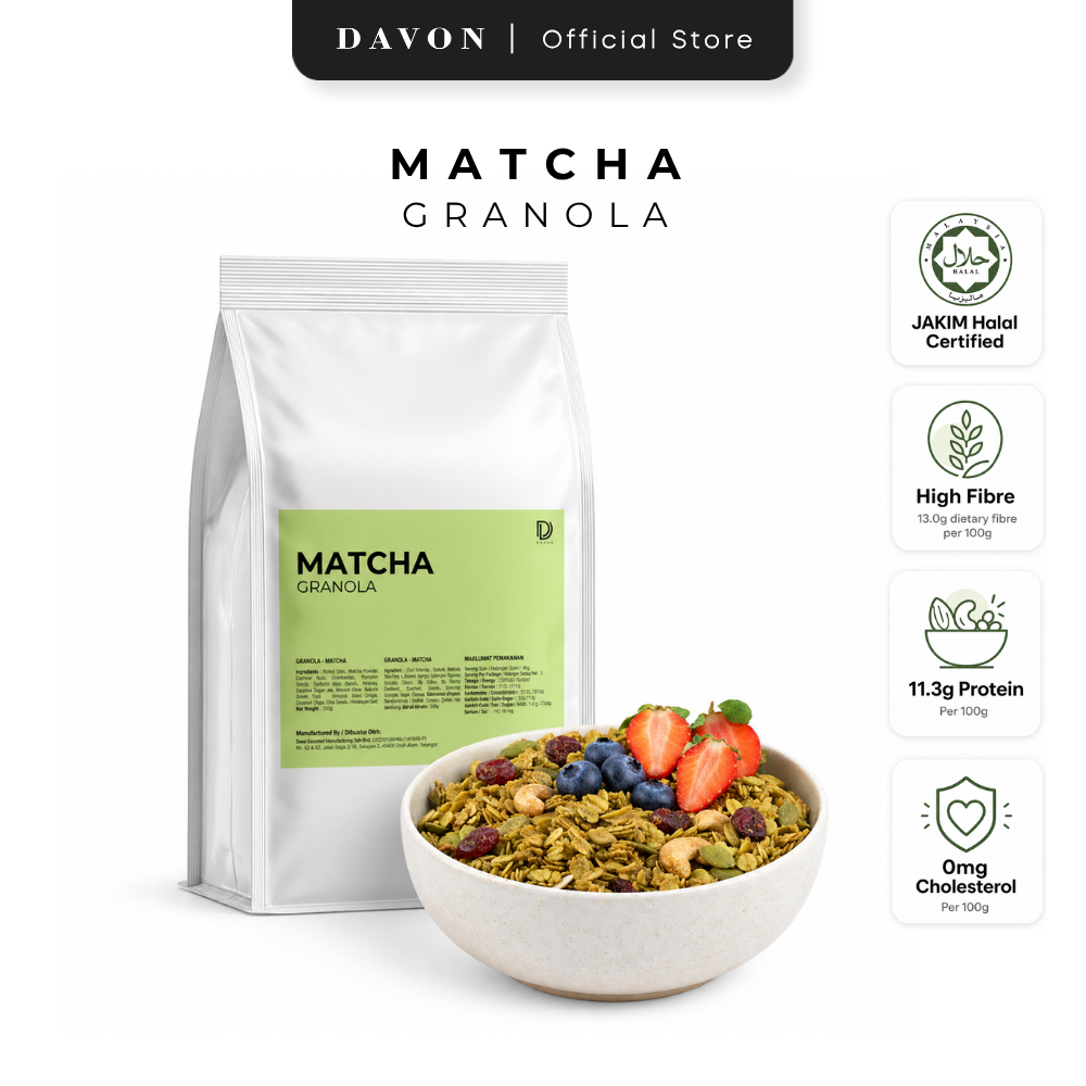 DAVON Matcha Granola 300g Halal Crunchy Oat Granola with Matcha, Nuts ...