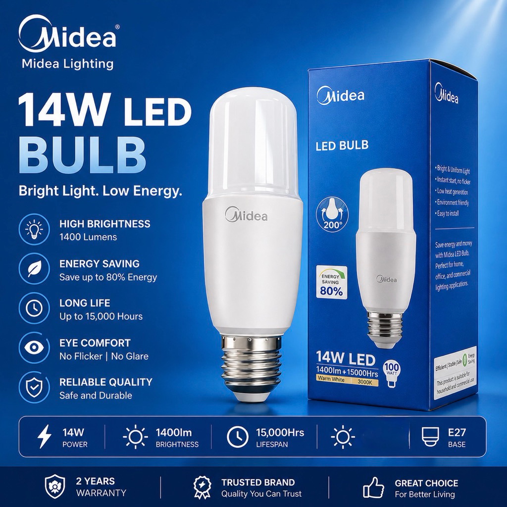 Midea LED Stick Bulb 14W E27 3000K Warm White/Daylight 6500K Energy ...
