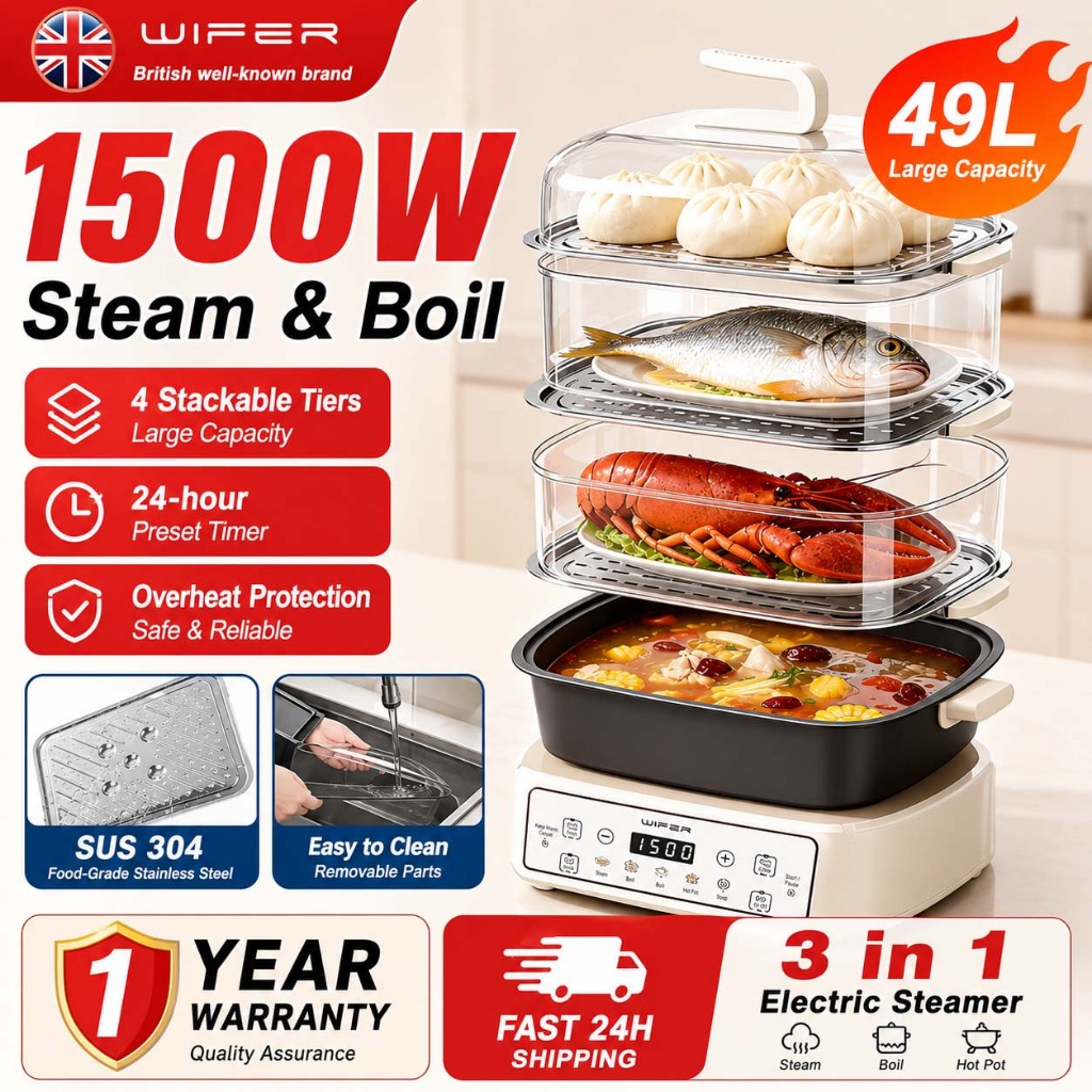 【2026 Upgrade】Steamer Electric 4 Layers 49L Food Steamer cooker Periuk ...