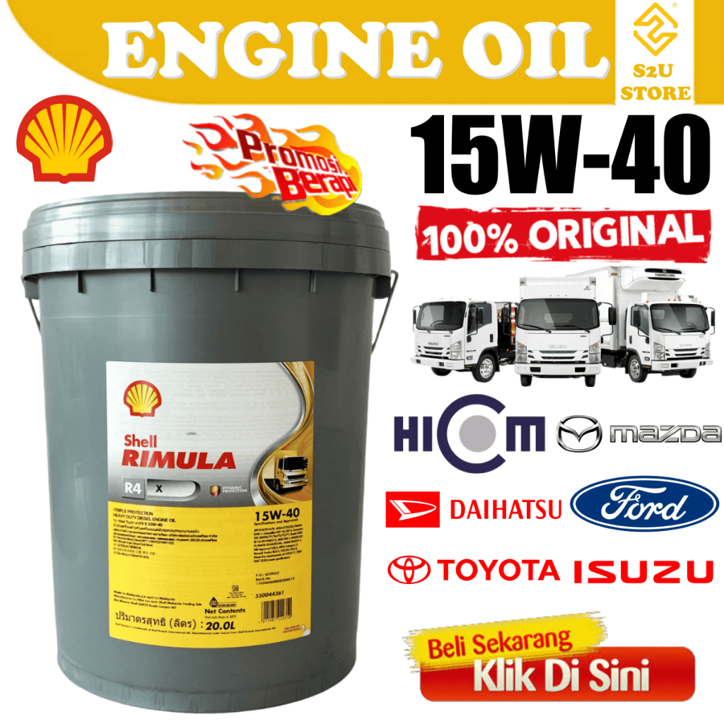 S2U Original Shell Engine Oil Diesel Rimula R4 15W40 20L Heavy Duty 15W ...