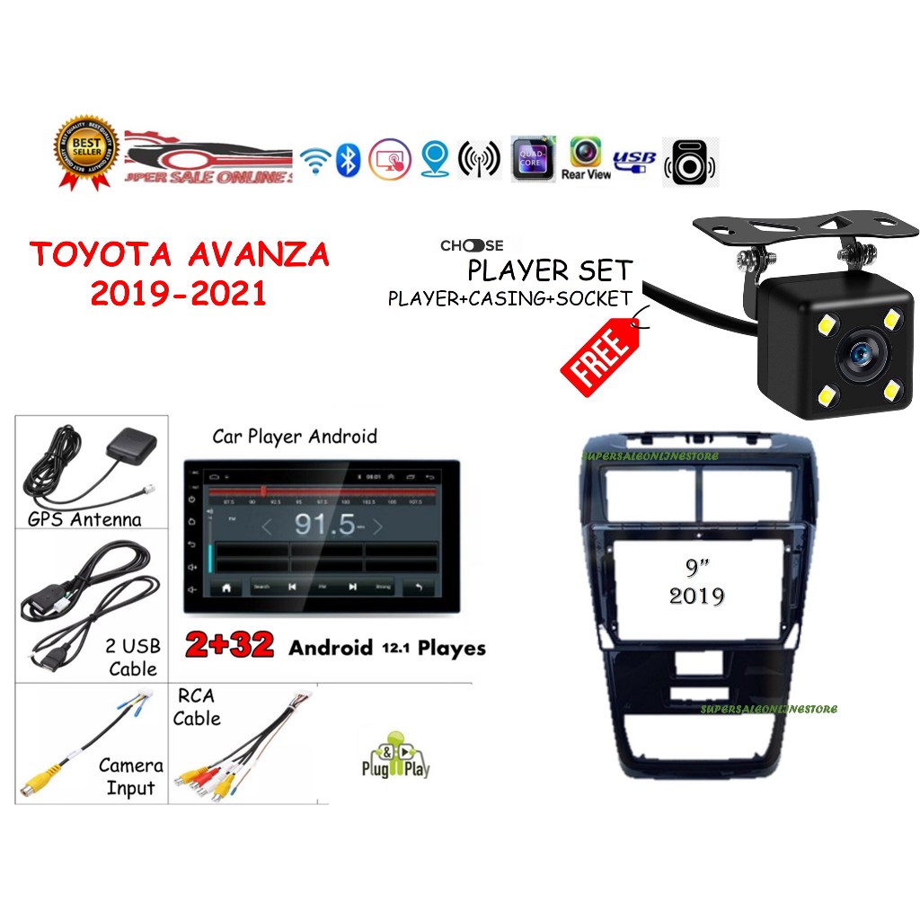 TOYOTA AVANZA 2019 - 2021 ANDROID PLAYER 9” INCH PLUG N PLAY WITH OEM ...