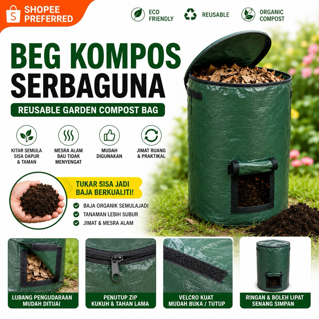 Reusable Garden Compost Bag Leaf Waste Bins Yard Compost Bag With Lid ...