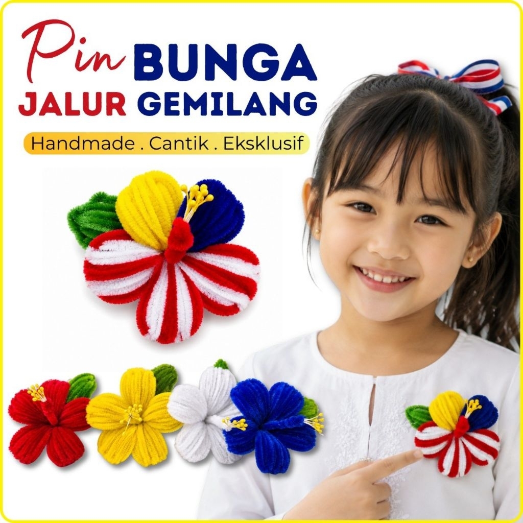 Hiasan Merdeka Premium Pin Bunga Raya Merdeka kawat Bulu Brooch Hari ...