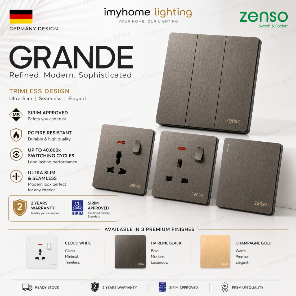(SIRIM) ZENSO Grande Switch Black Gold Hairline White Rocker Slim ...