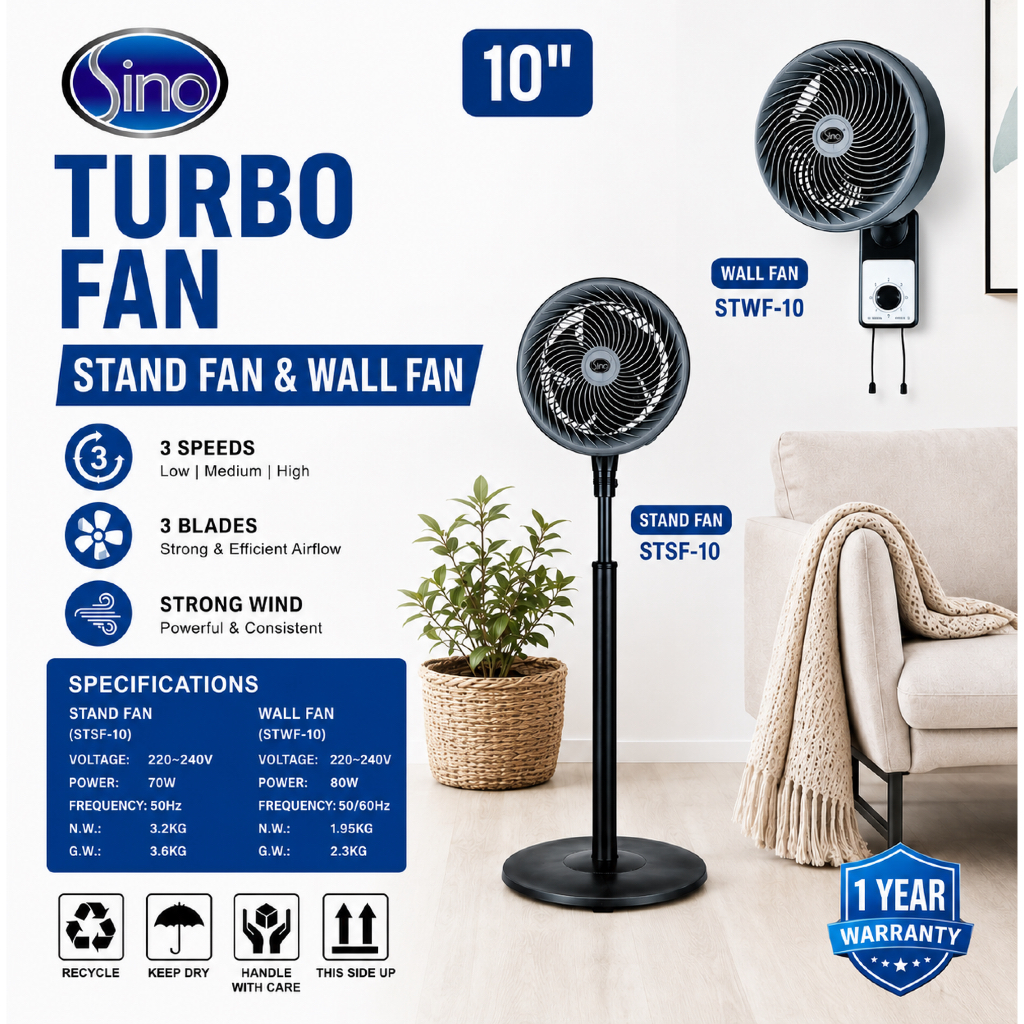 Sino 10 Inch Turbo Stand Fan High Speed Fan Powerful Airflow Heavy Duty ...